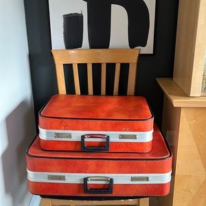 Vintage MCM Red Orange 2pc set of Luggage Amazing Condition RARE find
